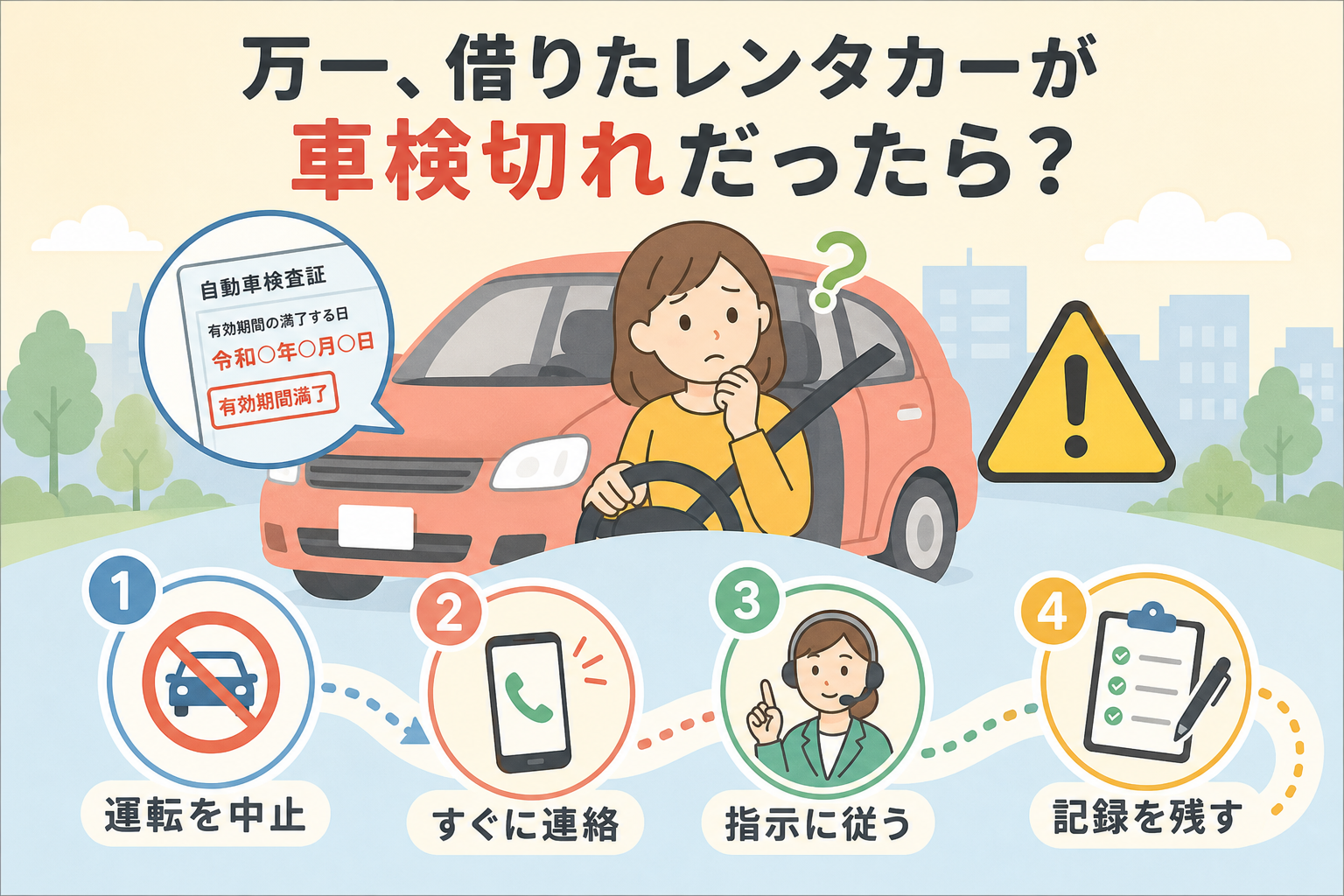 万一借りたレンタカーが車検切れだった場合の対応を示した図解